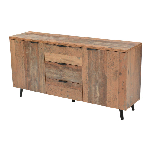 Vintage Brown Sideboard Cabinet – 140cm Storage Cupboard with Drawers & Adjustable Shelves