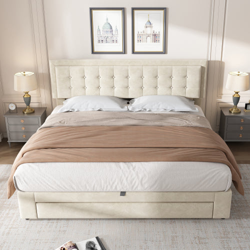 King Size Upholstered Bed 150 x 200 cm – Grey PU Bed with LED Lights, USB Charging & Storage