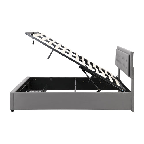 King Size Upholstered Bed 150 x 200 cm – Grey PU Bed with LED Lights, USB Charging & Storage