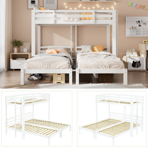 Triple Sleeper Bunk Bed for Kids & Teens – 3FT Solid Wood Frame with Ladder (White)