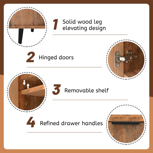 Vintage Brown Sideboard Cabinet – 140cm Storage Cupboard with Drawers & Adjustable Shelves