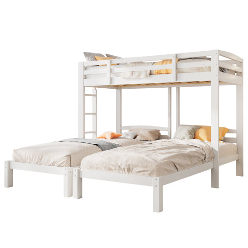 Triple Sleeper Bunk Bed for Kids & Teens – 3FT Solid Wood Frame with Ladder (White)