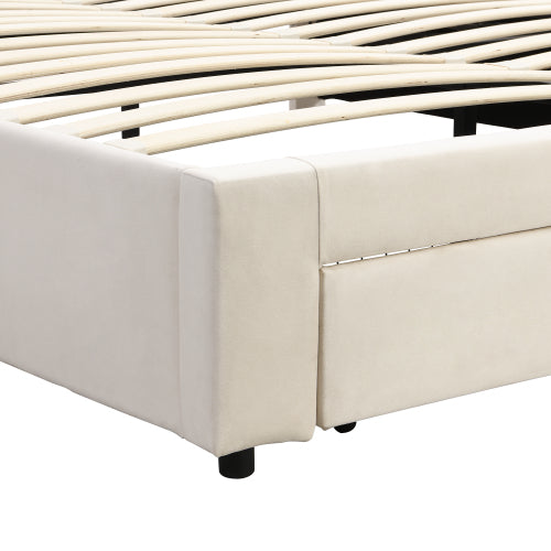 King Size Upholstered Bed 150 x 200 cm – Grey PU Bed with LED Lights, USB Charging & Storage