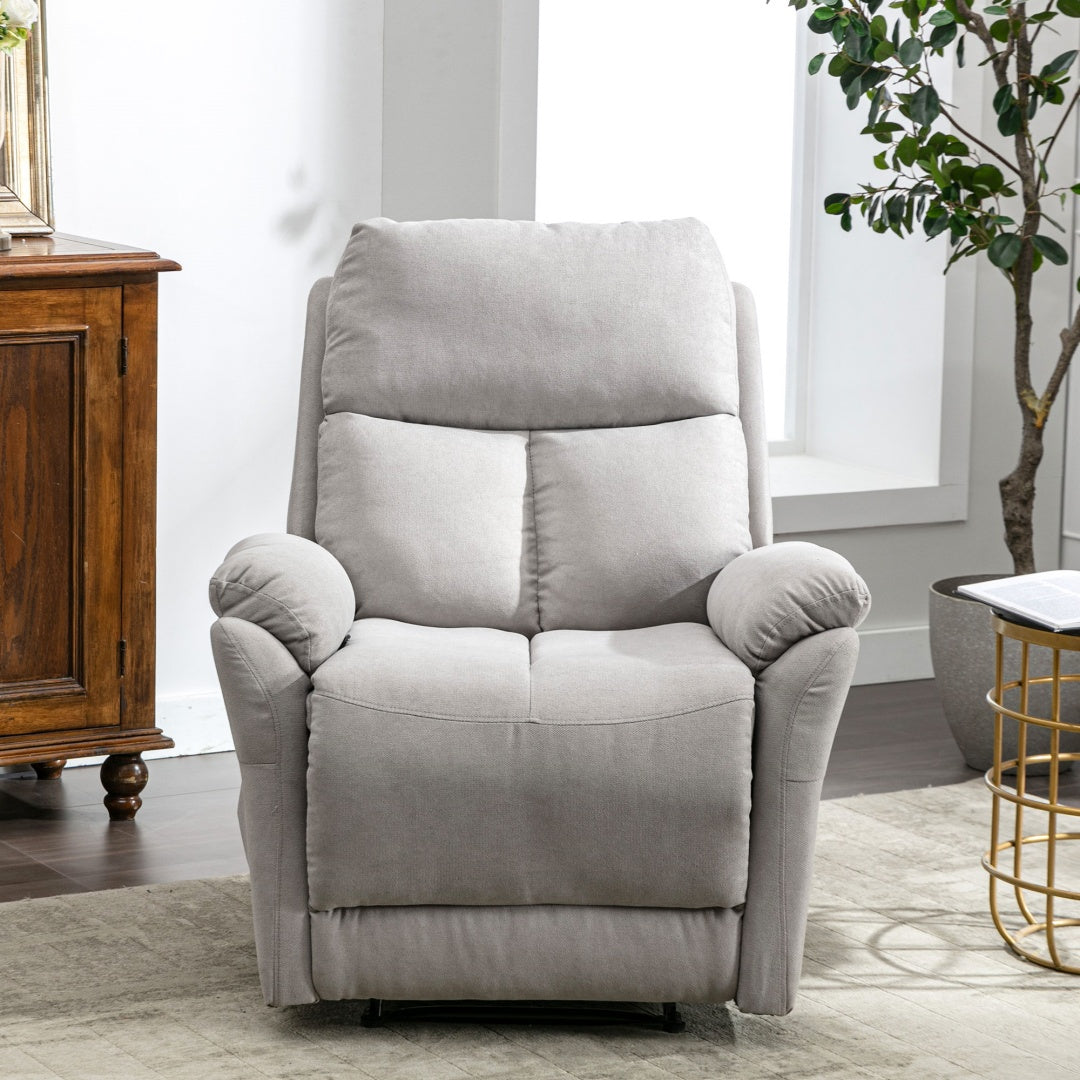 Grey Fabric Recliner Chair for Elderly – Adjustable Armchair with Footrest & Side Pocket