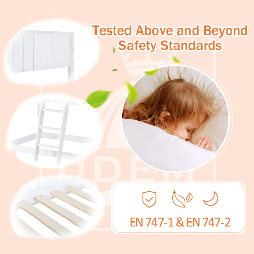 Kids Wooden Mid Sleeper Treehouse Bed – 3FT Single Loft Bed with Ladder & Guard Rail (White 90x190cm)