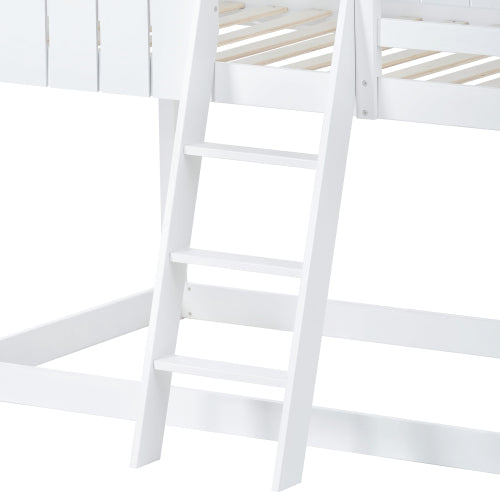 Kids Wooden Mid Sleeper Treehouse Bed – 3FT Single Loft Bed with Ladder & Guard Rail (White 90x190cm)