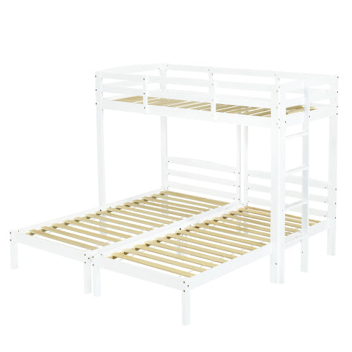 Triple Sleeper Bunk Bed for Kids & Teens – 3FT Solid Wood Frame with Ladder (White)